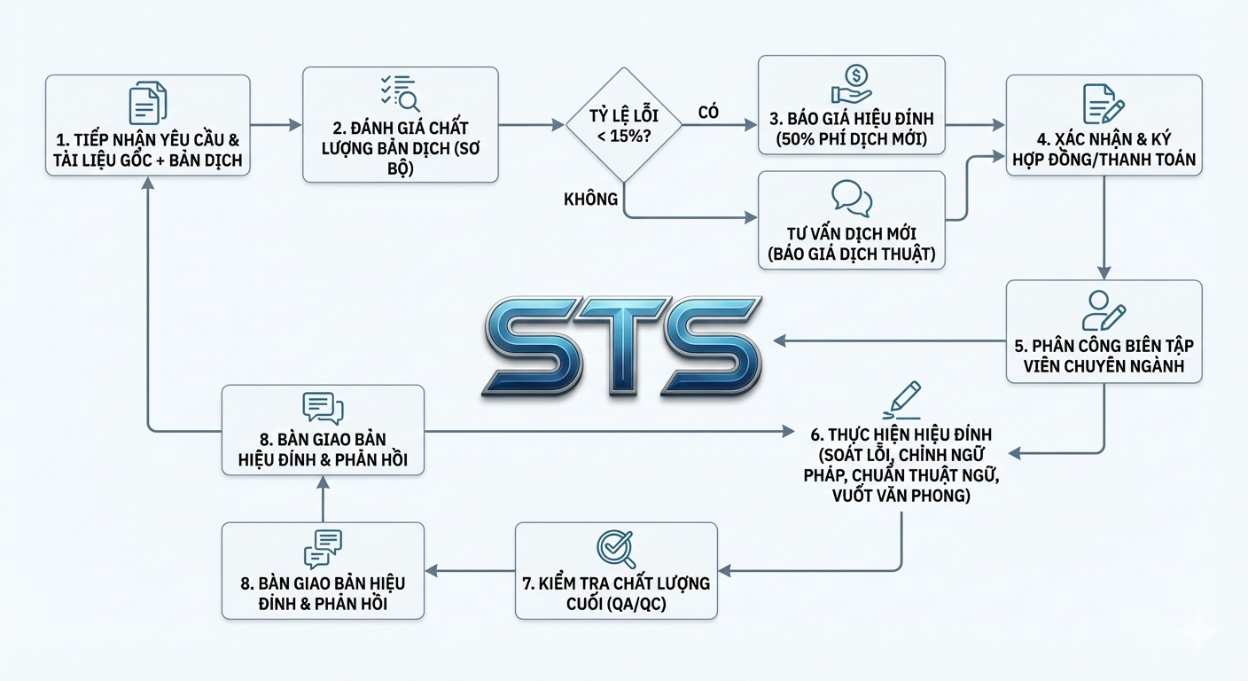 Quy trình xử lý dự án hiệu đính bản dịch tại STS